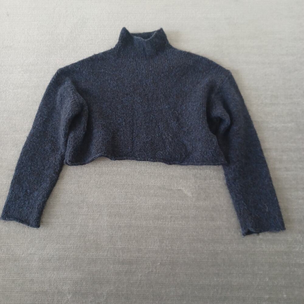 Zara Sweater Women M Blue Mock Neck Knit Wool Alpaca Blend Clean Girl Minimalist